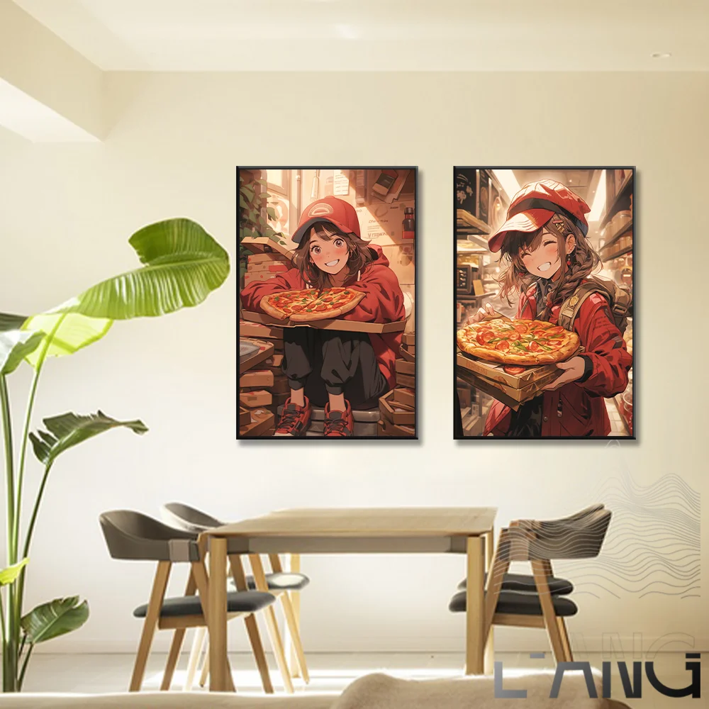 Cartoon characters and food Western food bread Creative poster Bar Restaurant Living Room Art Gallery wall decoration paintings