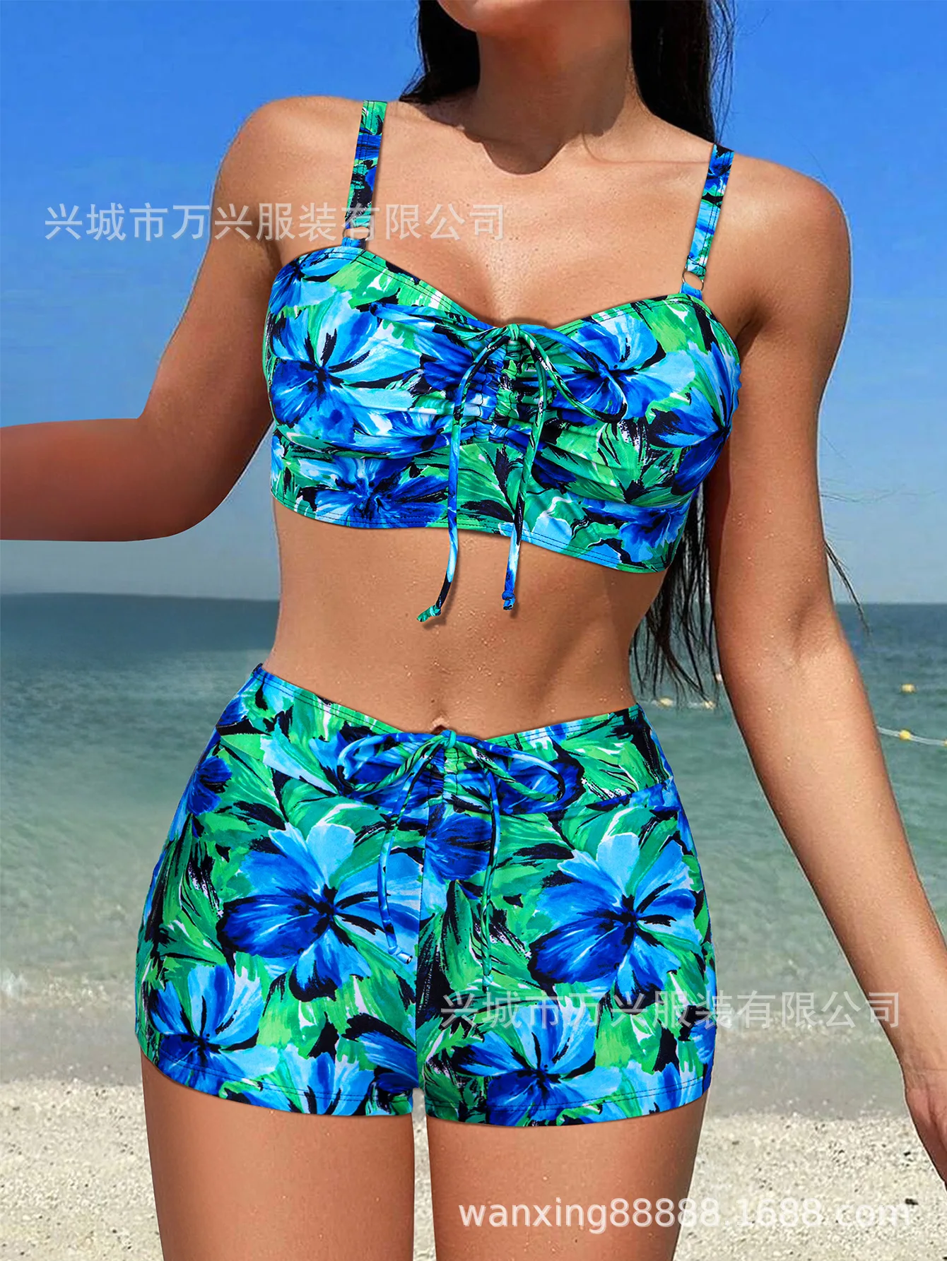 

2025 Women's Push-Up Bikini Set Sexy Two-Piece Swimsuit Lace Up Print Beachwear 2PCS High Waist Panties Swimsuit Holiday Suit