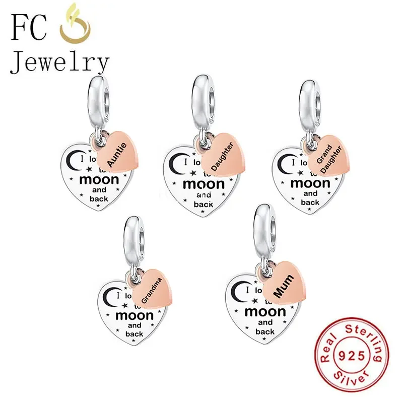 

Fit Original Pan Charms Bracelet 925 Sterling Silver Two Tone Heart I Love You To The Moon And Back Bead For Making Berloque DIY