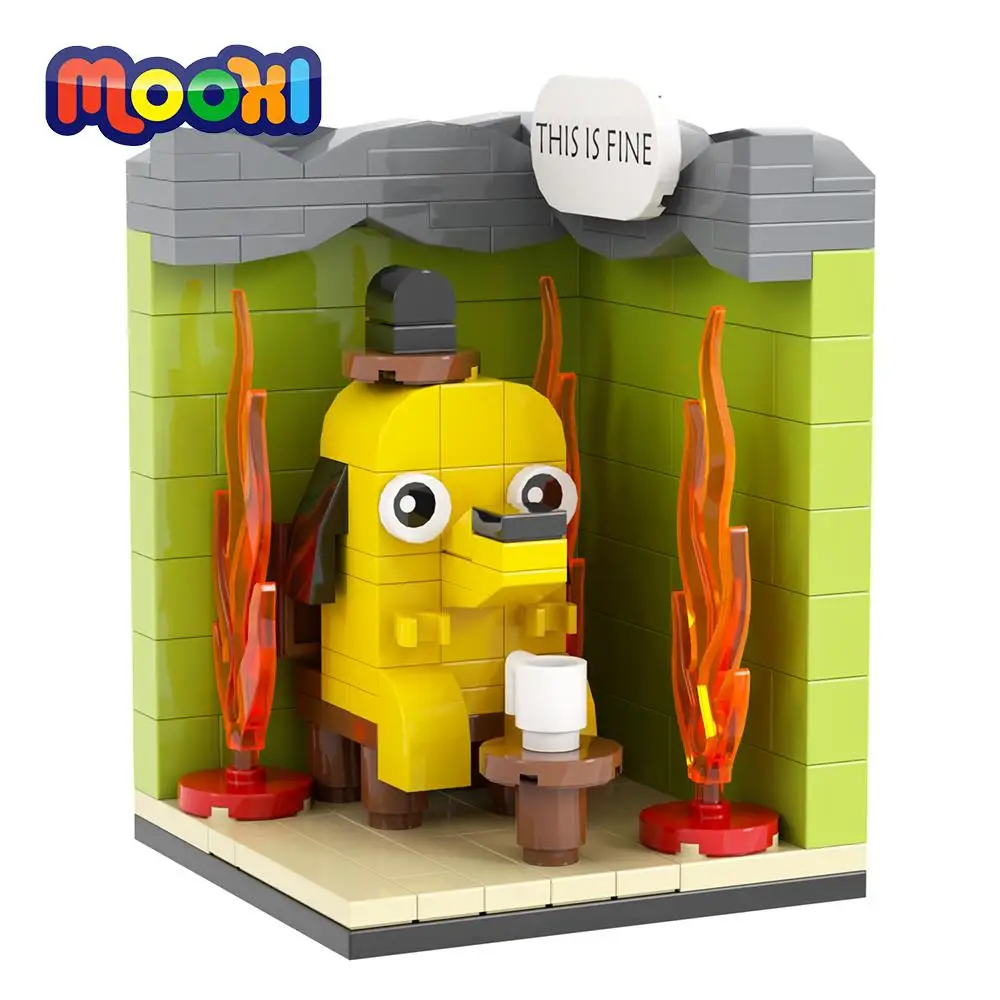 MOOXI THIS IS FINE 2.0 134Pcs MOC Bricks Creative Caricature Figure Building Blocks Kids Toys For Children Birthday Gift MOC1386