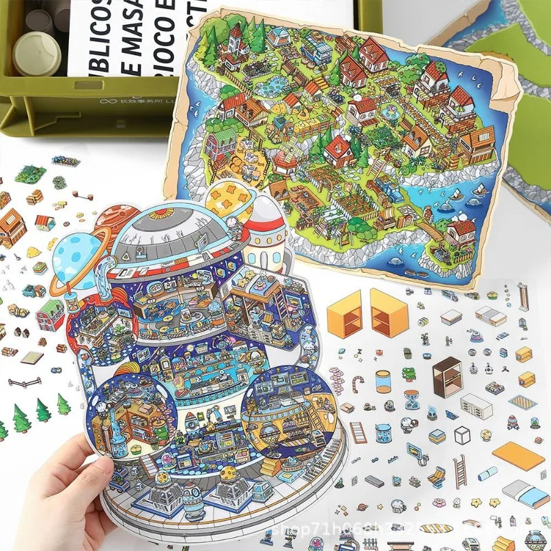 Large Size 3D Diy House Landscape Stickers Cute Bubble Food Car Cabin Scene Sticker Festival Gift For Adult Student