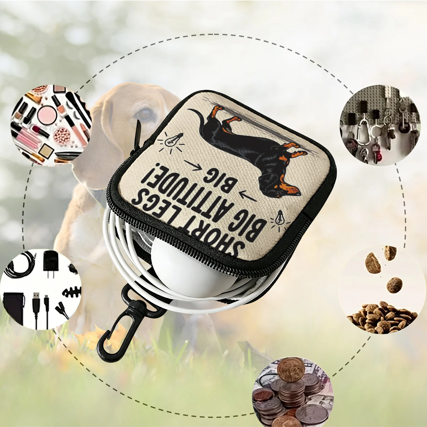 Slogan Dachshund Print Pet Treat Pouch Portable Outdoor Dog Walking Storage Bag