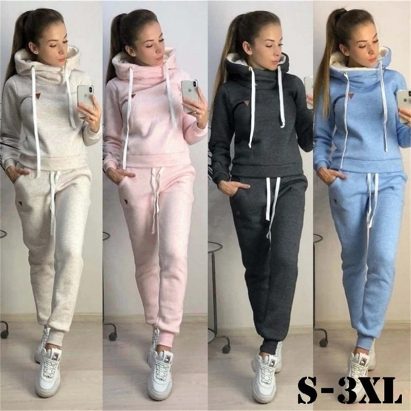 

Autumn Winter Women Clothes Sets Fleece Hoodie + Pants 2PCS Outfit Fashion Hooded Sweatshirts Suits Tracksuit for Women