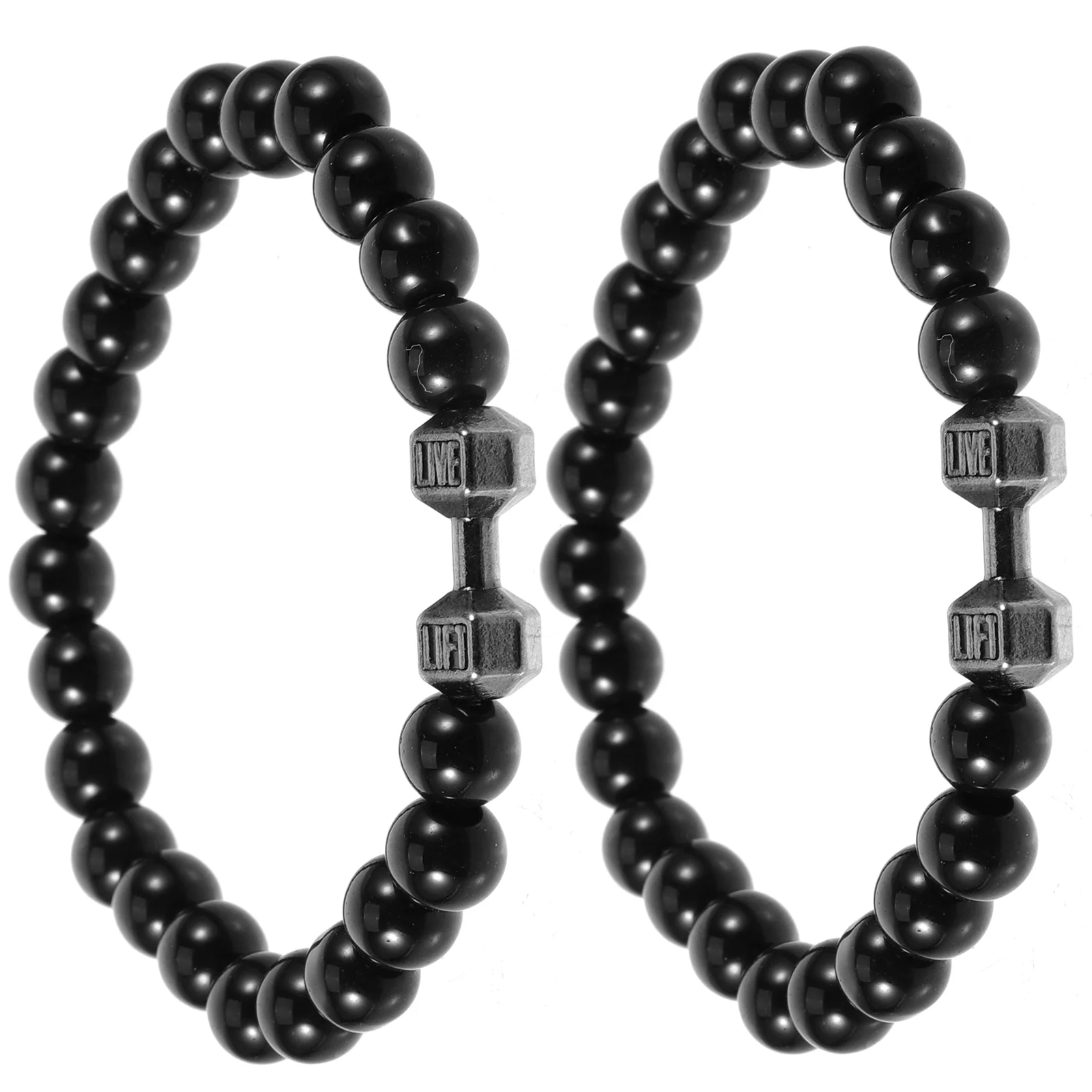 2 Pcs Frosted Dumbbell Hand Beaded Bracelets Pieces 1 Set (bright Black) Man Dumbbells Plush Alloy Mens Beads