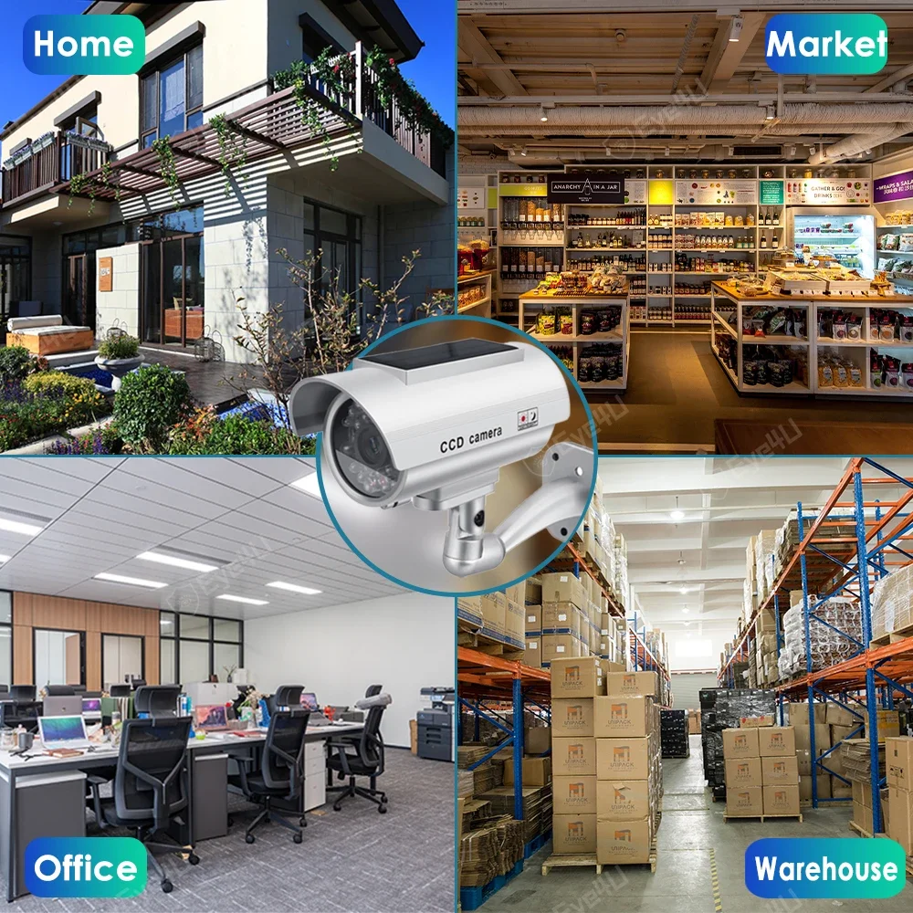 Fake Dummy Camera Outdoor Security Solar Panel Camera Simulation Indoor LED Light Monitor CCTV Surveillance Waterproof