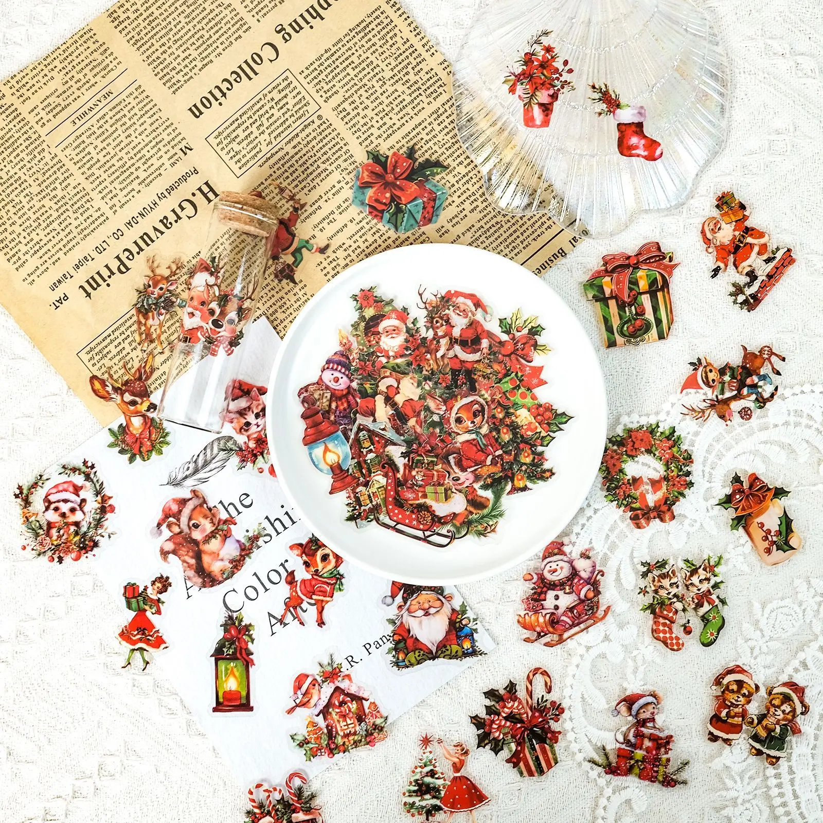 50 قطعة هدية عيد الميلاد سانتا كلوز ملصقات الحيوانات الأليفة للأطفال DIY بها بنفسك ألبوم اليدوية الإبداعية صياغة الشارات المحمول سجل القصاصات الهاتف
