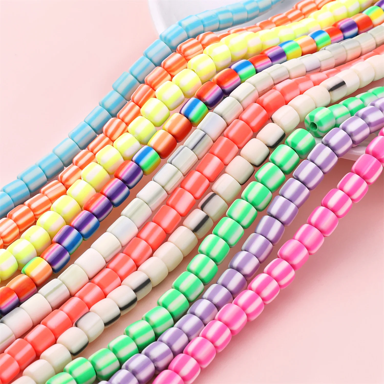 60pcs/lot Barrel Shape Polymer Clay Beads Hexagon Tube Loose Spacer Beads For Jewelry Making DIY Design Bracelet Finding