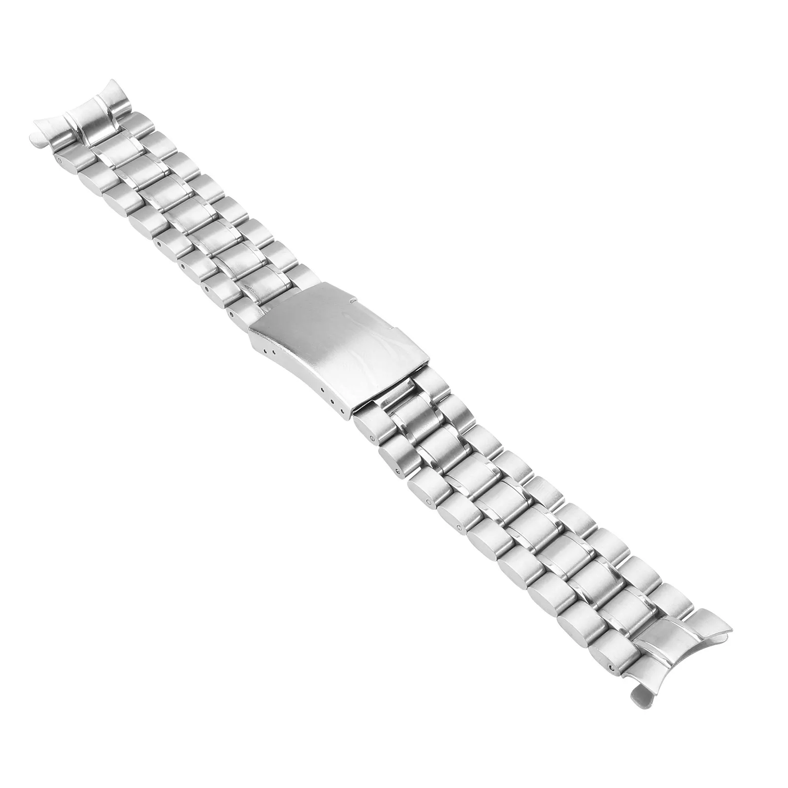 22mm Curved End Watch Band Solid Stainless Steel Silver Replacement Strap 185mm Long 3 Point 5mm Thick
