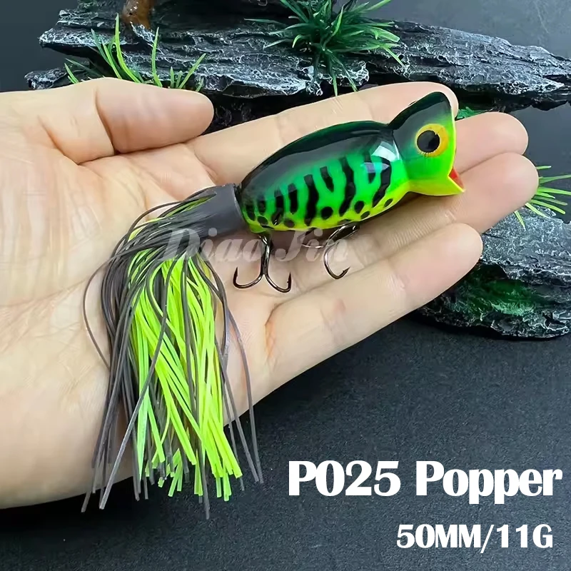 

11g 50mm Surface Cupped Mouth Hula Popper Swim Baits with Rubber Skirt Isca Popper Pesca 3D Eyes Topwater Fishing Bass Supplies
