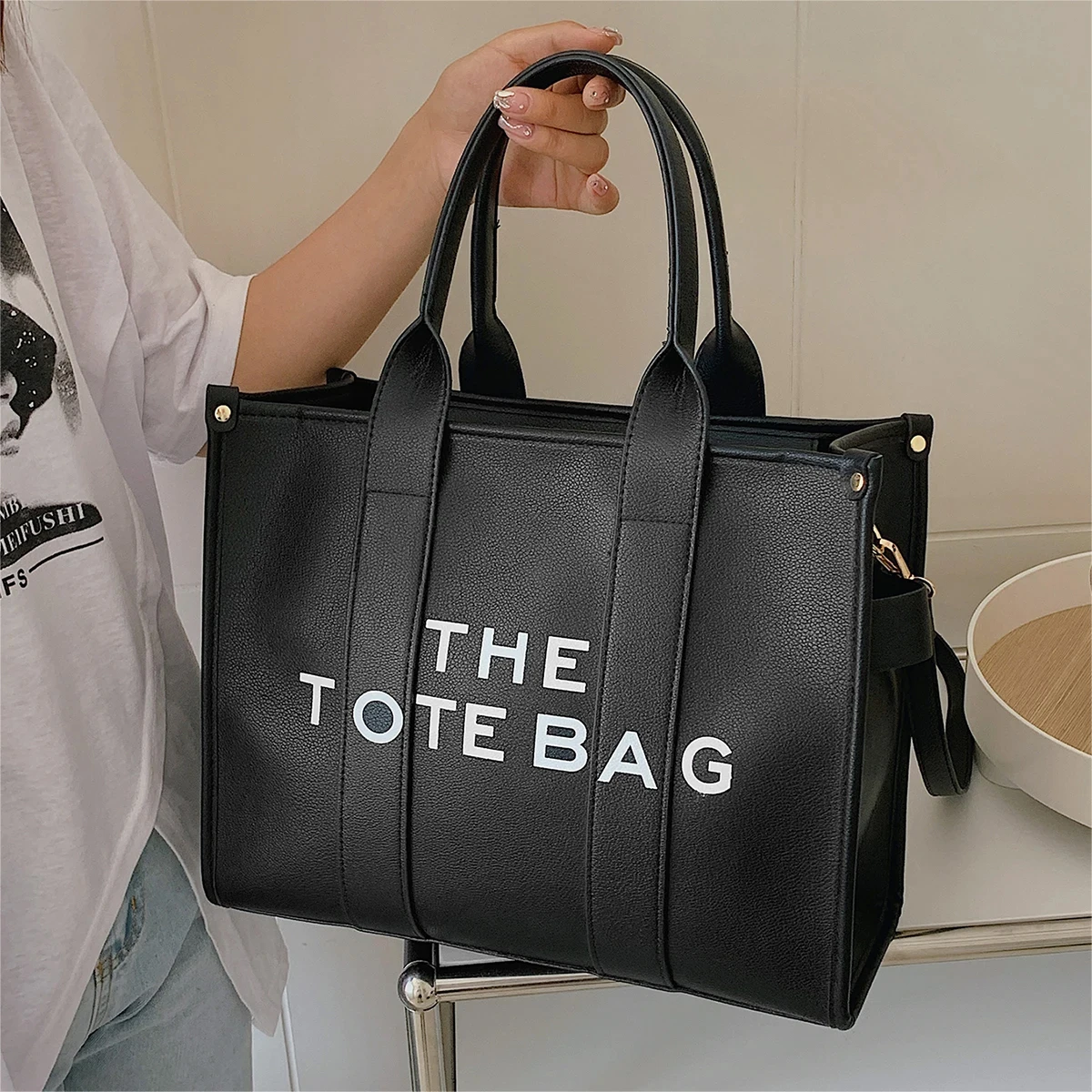 Luxury Designer Bag Women Tote Handbags Contrast Letters Fashion Ladies Shoulder Crossbody Bags Soft PU Leather Shopper Purses