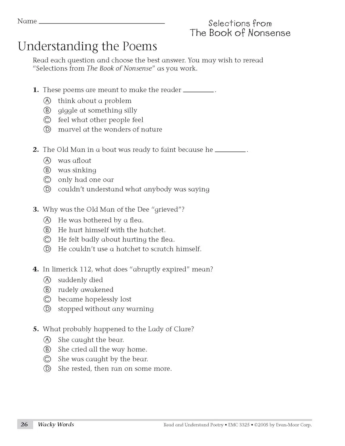 Evan-Moor Read and Understand Poetry, Grades 4-5 Workbook,aged 8 9 10 11 12, English book 9781557999931