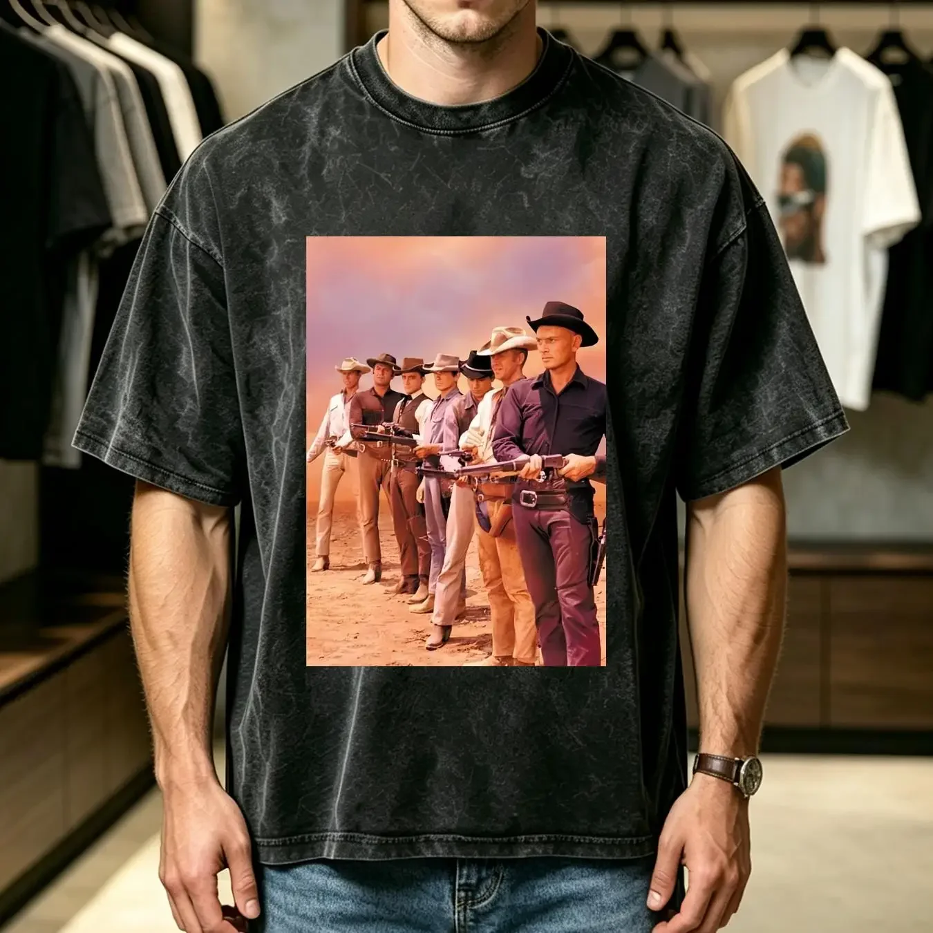 washed T Shirt The Magnificent Seven 1960 Western Cowboy Movie Fan Cool long or short sleeves vintage Washed Soft Breathable