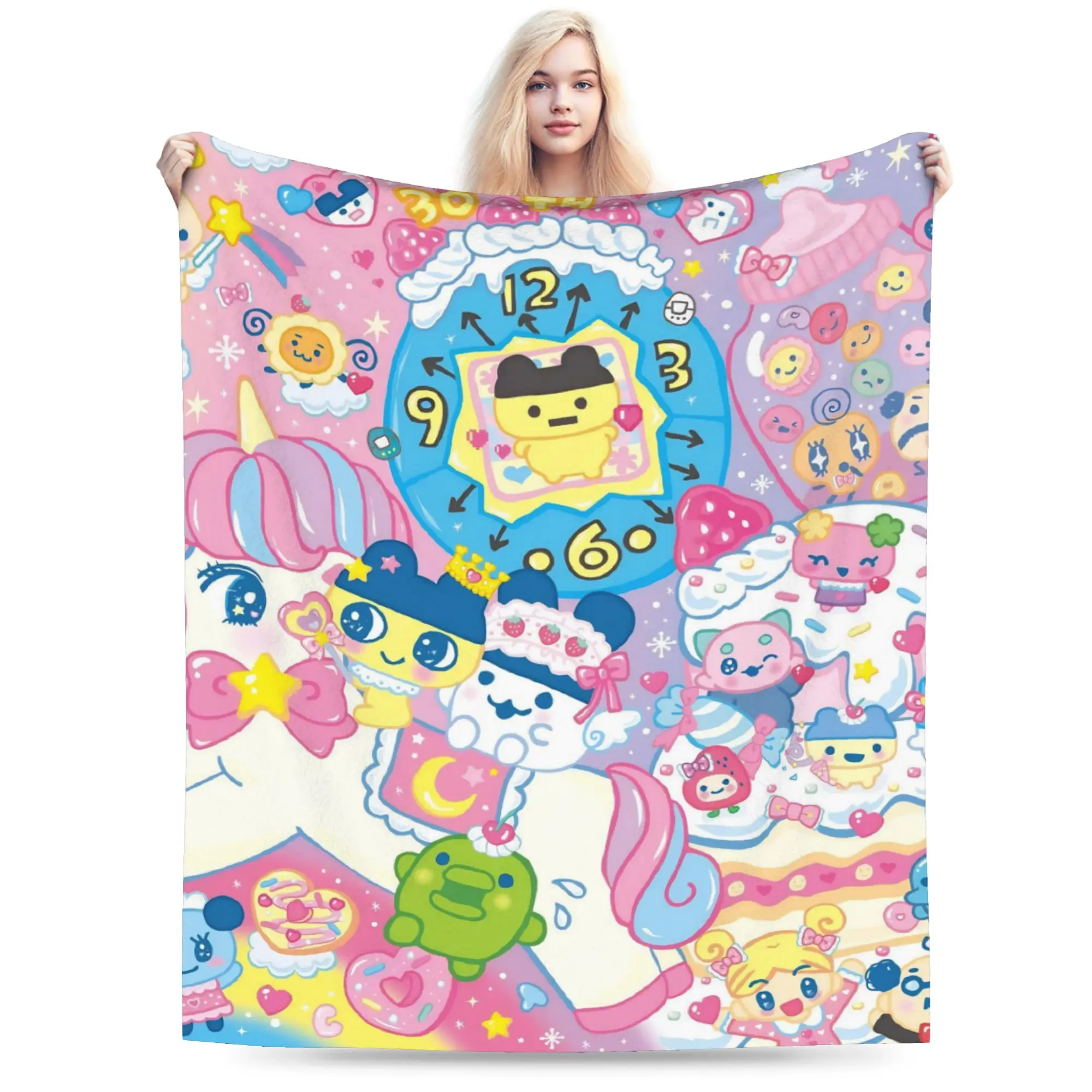 Super Soft Cartoon T-Tamagotchi Throw Blanket Premium Flannel Fleece Lightweight  Bed Blanket Cozy Plush Blankets All Season Use