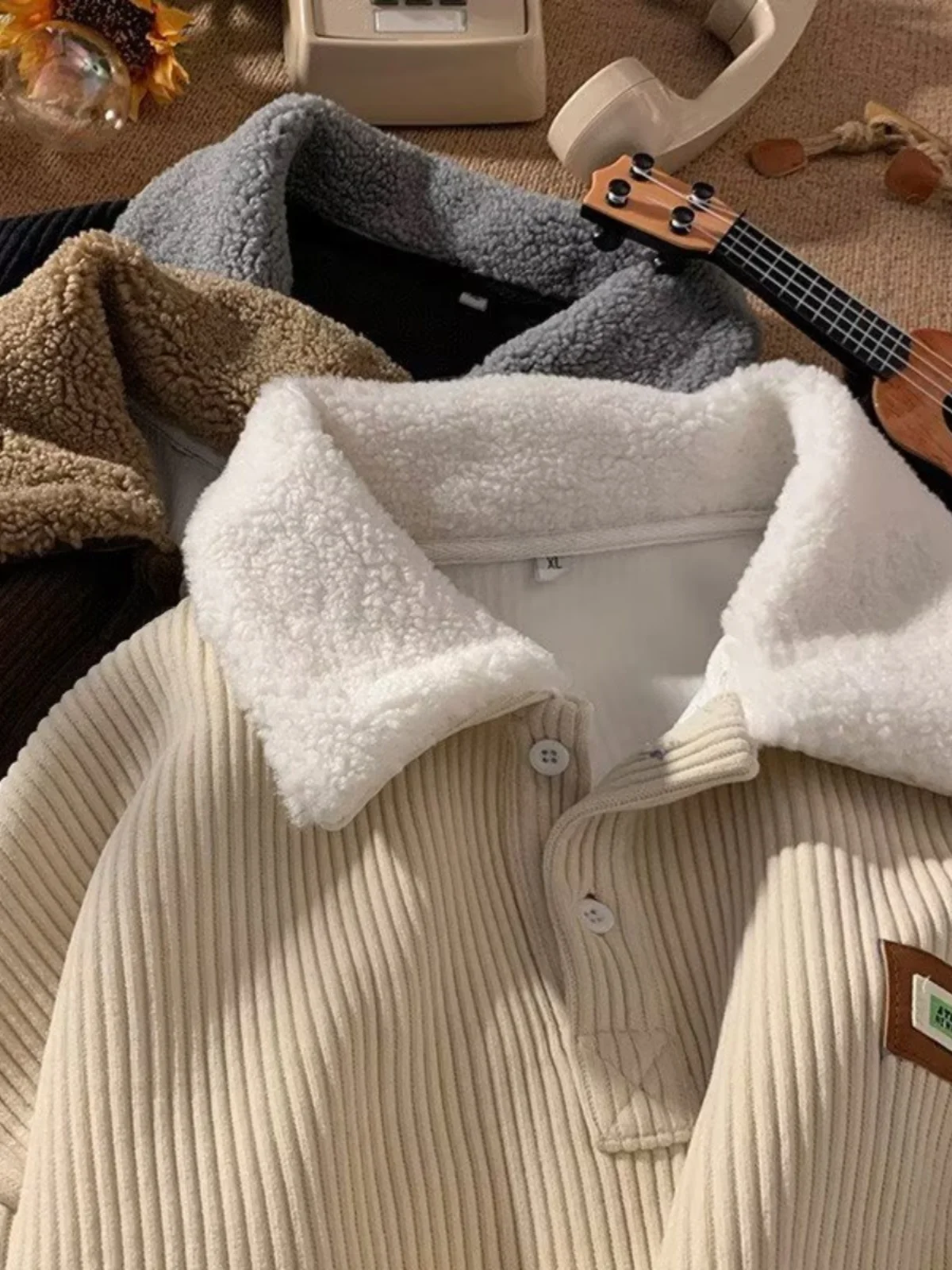 편안한 후드티 청춘 유행 가을 겨울 편안한 넉넉한 기모 캐주얼 폴로 칼라 후드티 스웨트셔츠 후드티 스웨트셔츠 후드티