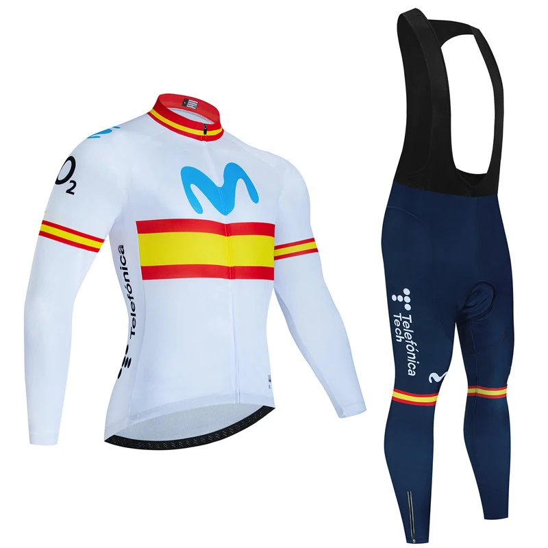 Movistar Autumn Team Breathable Mens Long Sleeve Cycling Jersey Set Spring and Fall Mountian Bicycle Clothes Wear Ropa Ciclismo