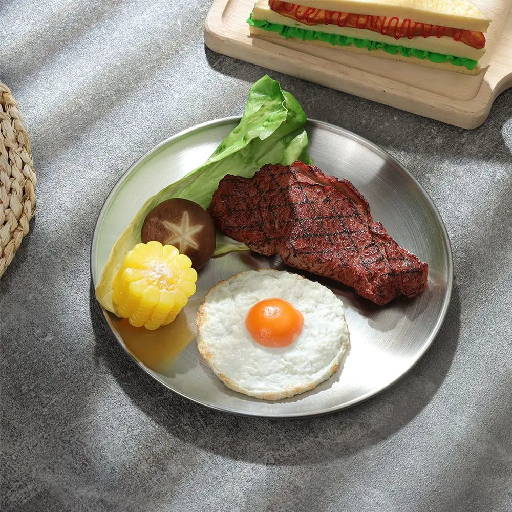 

14/17/20/23/26CM Tableware Gold Silver Fruit Meat Shallow Tray Round Plate Bone Spitting Dish Metal Dining Disc