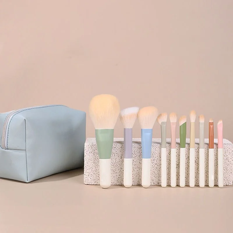 10Pcs Morandi Mini Travel Makeup Brush Set - Eyeshadow Blush Foundation Cosmetic Brushes Kit Portable Miniature Makeup Tools
