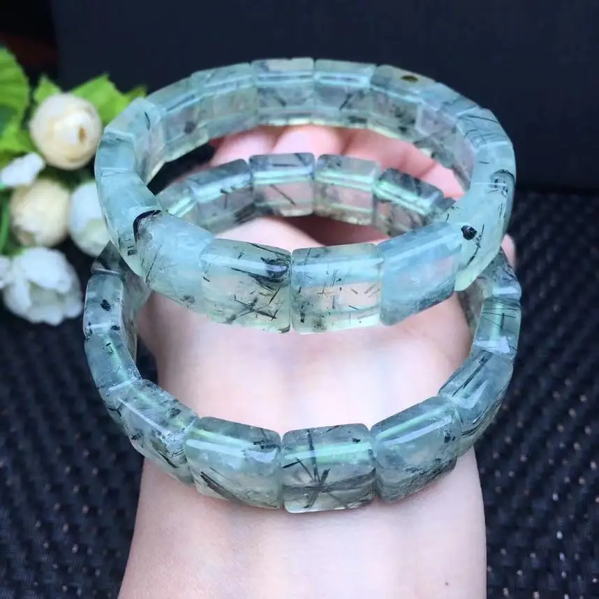 Natural Crystal Quartz Green Rutilated Quartz Prehnite Bangle New Style Crystal Bangle 12*12mm Jewelry Wholesale