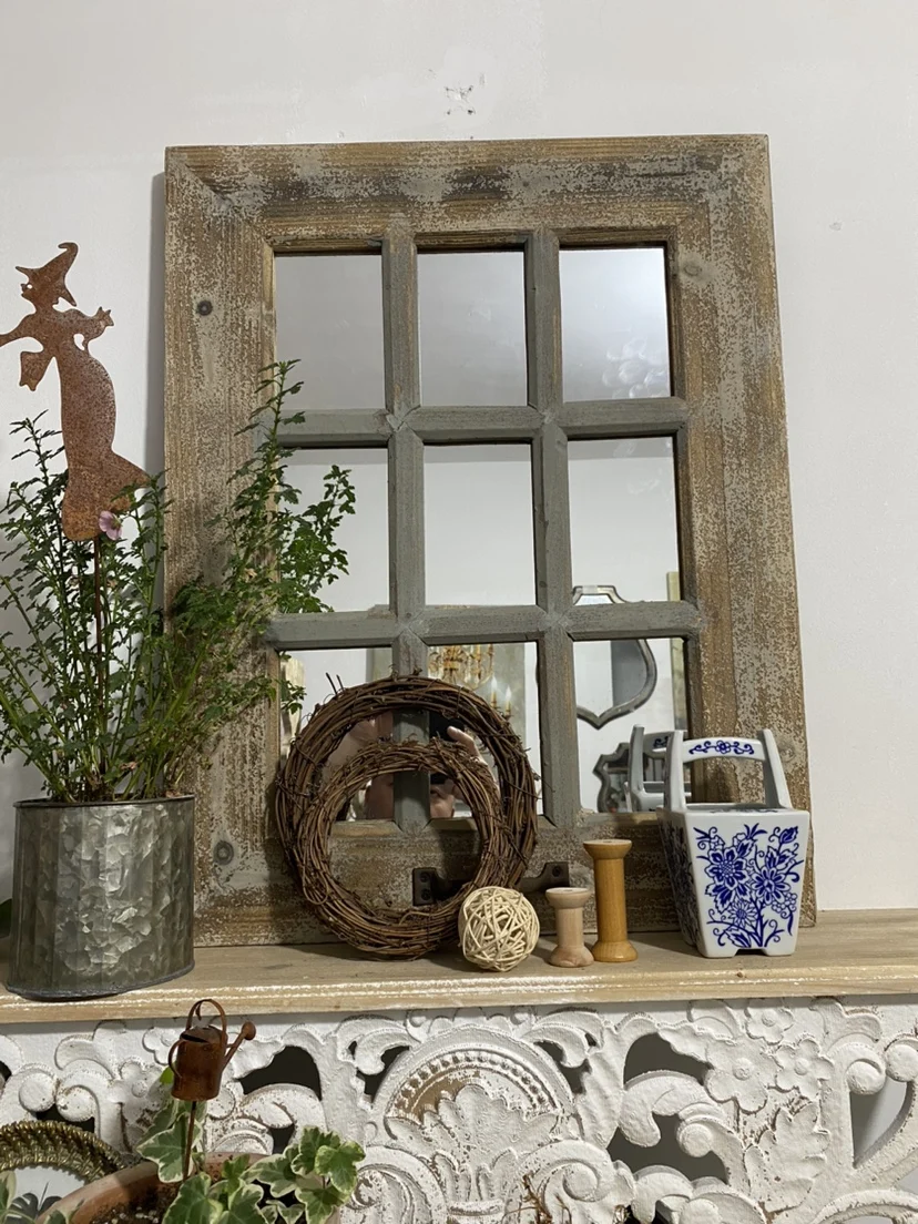 American retro Jiugongge solid wood fake window home wall hanging European gardening outdoor garden wall hanging dress image 2