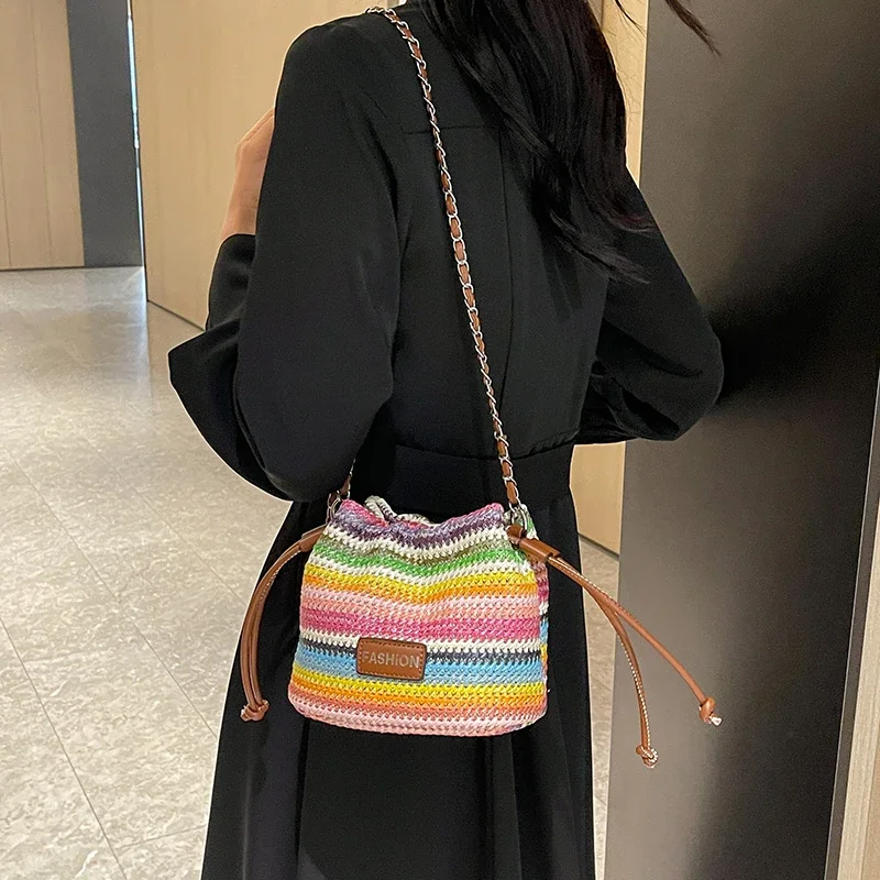 Versatile Style Grass Weaving Fashion Crossbody Bag 2024 New Summer Bucket Bag Trend Handbag High Quality Women\'s Shoulder Bags