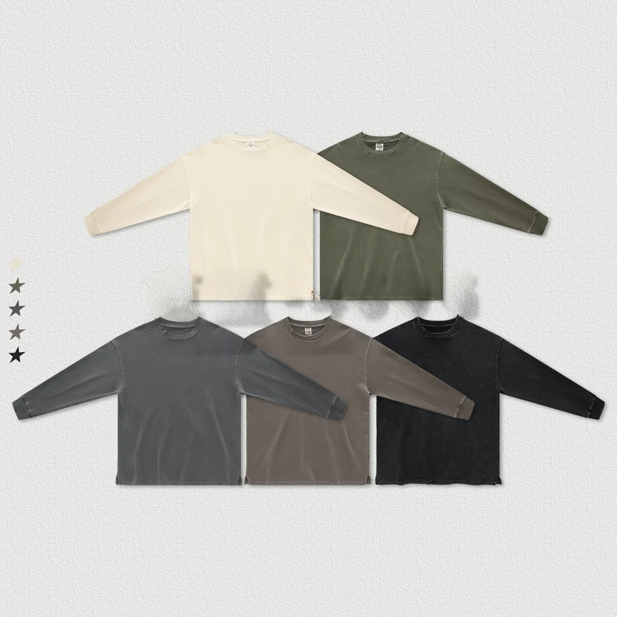 

Trendy Oversize Washed Long Sleeve T-Shirt Unisex Vintage Style Color Base Layer Shirt American Style Cotton Crew Neck