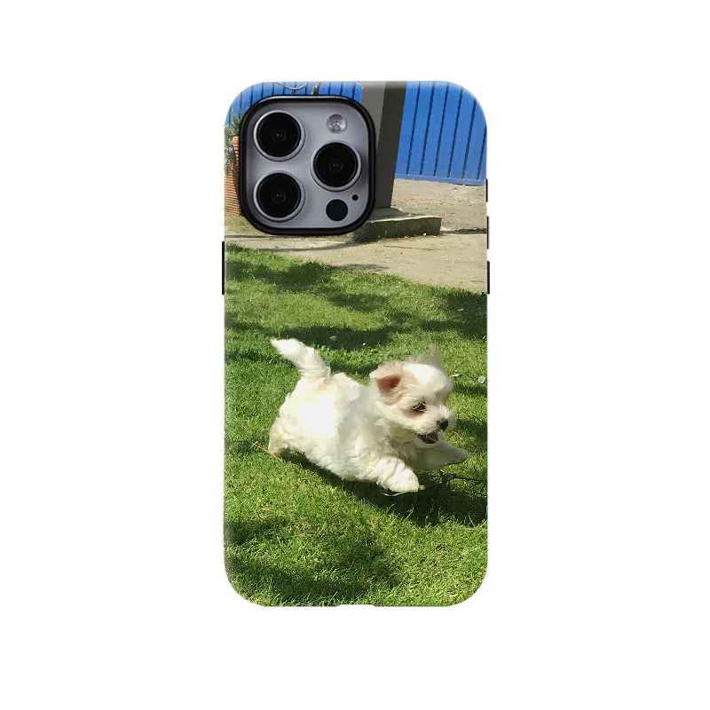 Korean INS Grass Running Puppy Case for IPhone 15 14 13 Pro Max Back Phone Cover for 12 11 Pro Plus 8 7 XS Acrylic Hard PC Cover