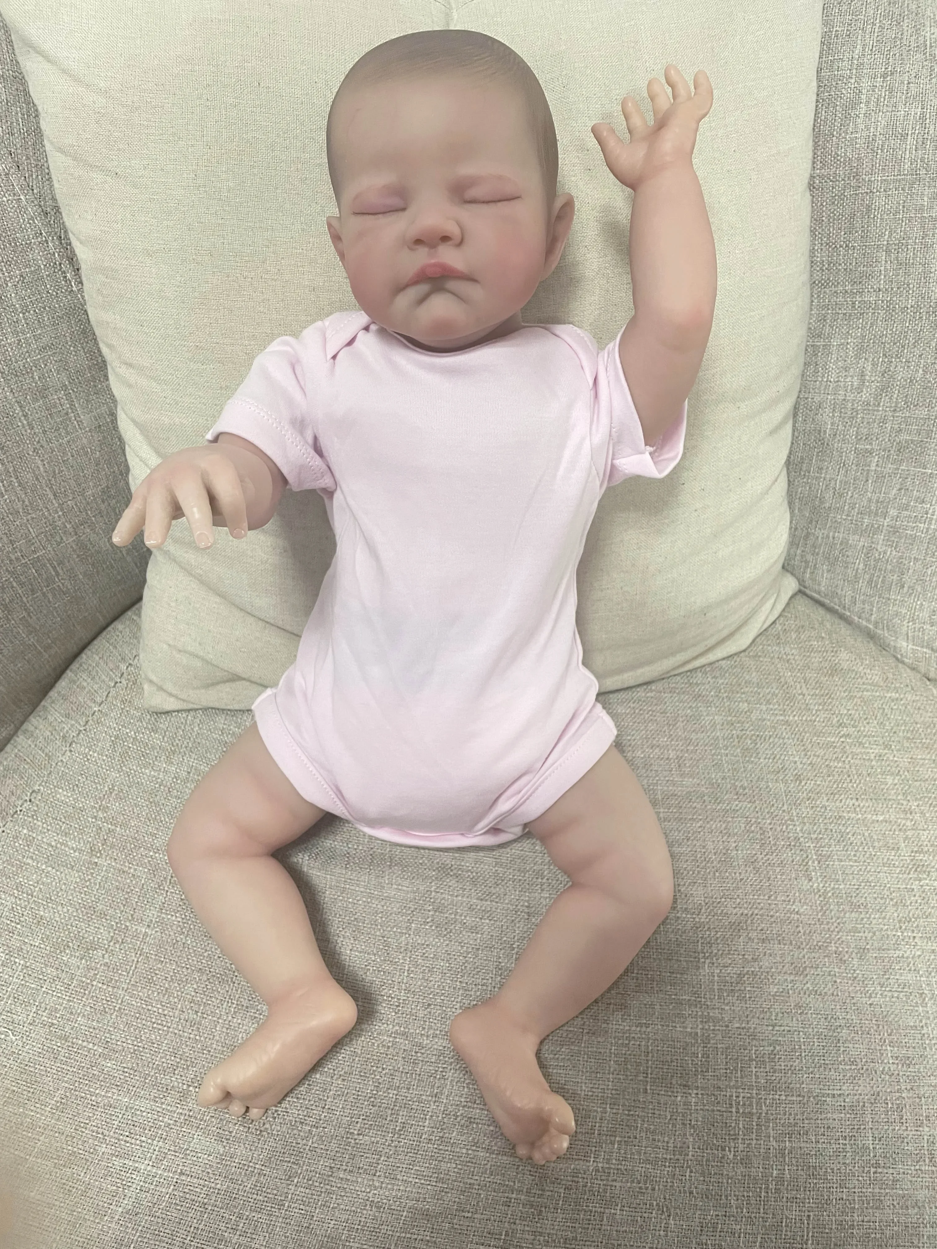 

19inch August Already Painted Finished Reborn Baby Doll Same As Picture Lifelike Soft Touch 3D Skin Hand-Draw Hair Visible