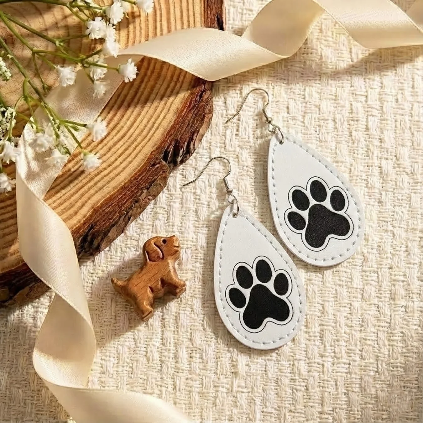 6 Pairs/Set, Simple and Stylish Women's Earring Set, Cute Cartoon Paw Print Double-Sided Printed Earrings, Composite Thickened Edge-Sealed Exquisite Water Drop Design Women's Earrings, Pu Material, Lightweight and Easy to Carry, Suitable for Daily Gifting and Celebrating Holidays, Exclusive for Pet Lovers