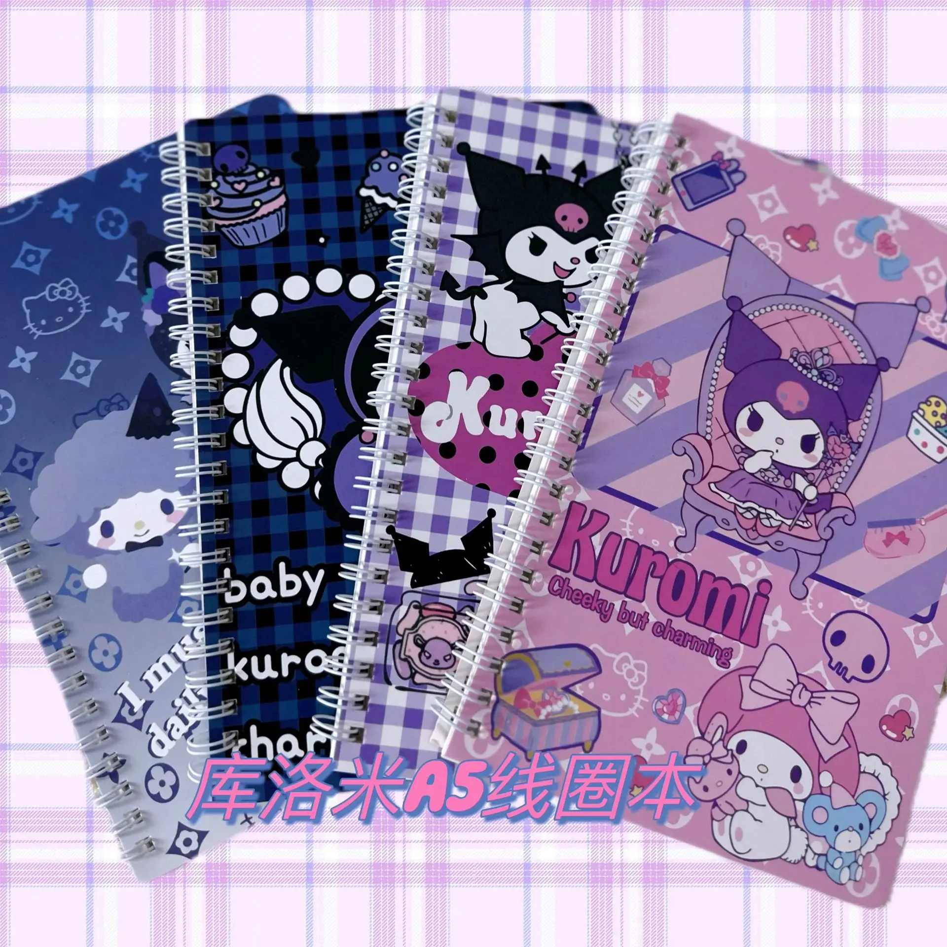 Sanrio Anime Coil Notebook para Crianças, Kuromi Cinnamoroll Notepad, Material Escolar e de Escritório, Papelaria, Atacado, Presente, 4Pcs