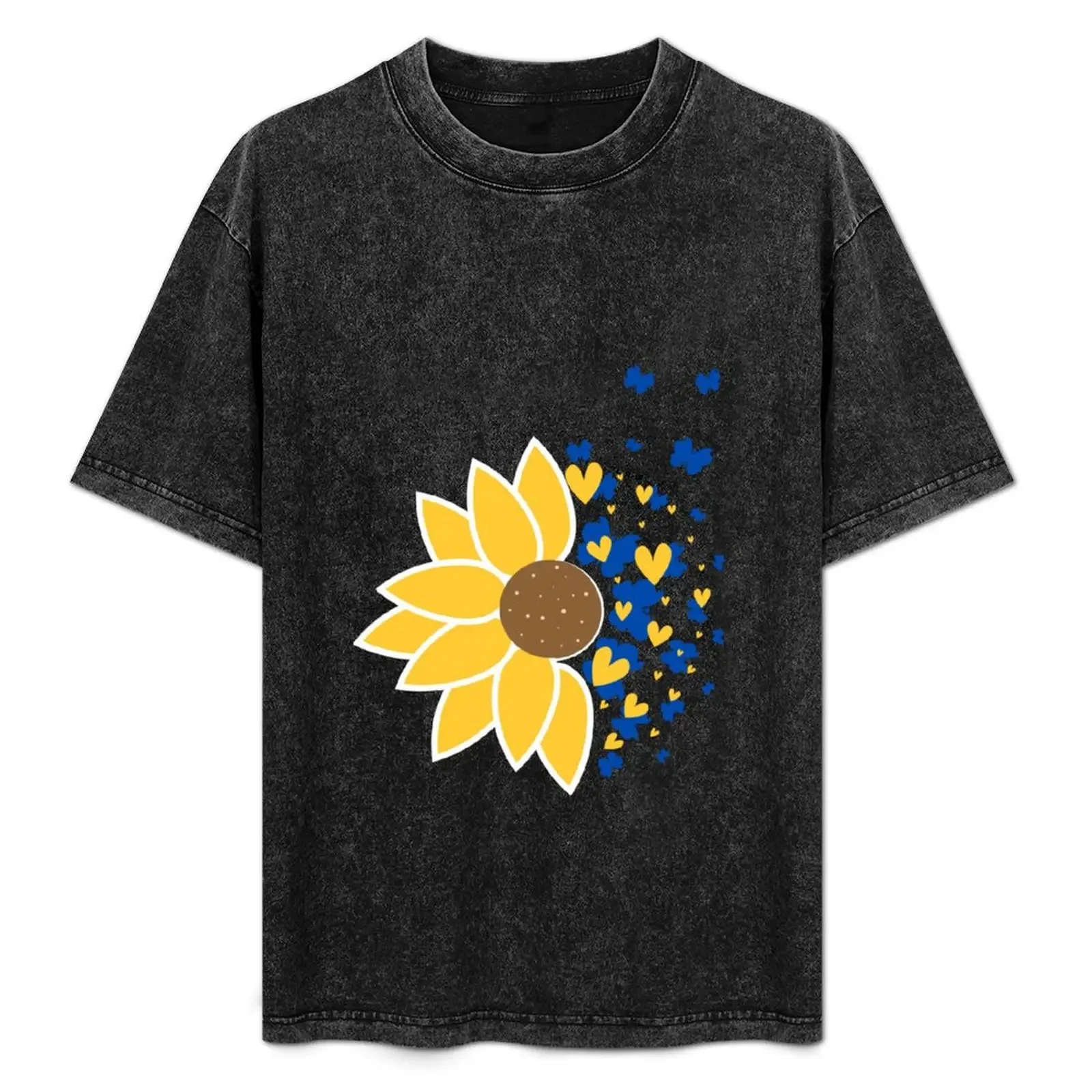 

Sunflower with blue butterflies and gold hearts T-Shirt Work Wear Breathable Tee