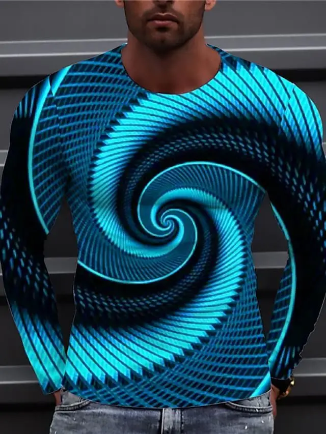 2022 Men\'s Summer Long Sleeved Tech Swirl Digital Information 3D Printing Men\'s T-shirt Harajuku Fashion Streetwear Pullover