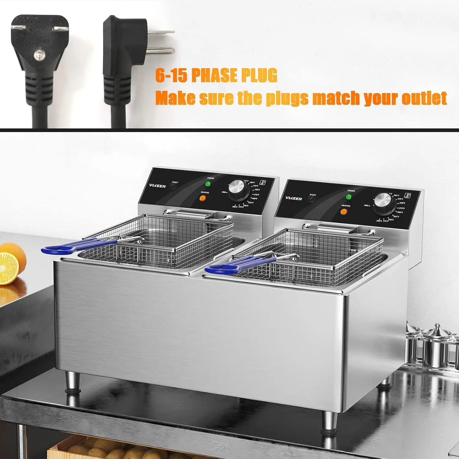 ^Deep fryer Commercial Deep Fryer 12L x 2/25.4QT Dual Tank Electric Deep Fryers with Basket Electric Countertop Fryer