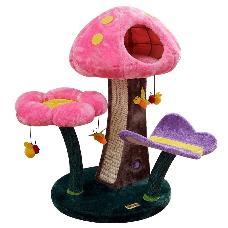 Safe Comfortable Plush Cat Climbing Tree Fashion Small Flower Mushroom Cat Tree