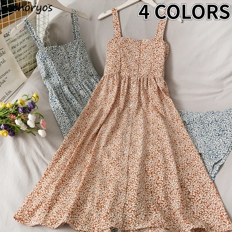 Mouwloze Jurk Vrouwen Vintage Bloemen Midi Casual Backless Sexy Harajuku Zoete Meisjes Zomer Jurken Leuke Koreaanse Mode Vestidos