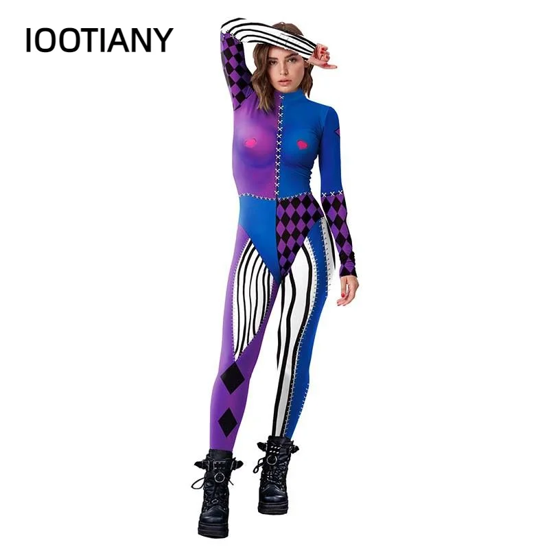 Косплей Хэллоуин клоун шоу 3D принт женский сексуальный узкий комбинезон карнавальные костюмы для косплея боди вечерние комбинезоны monos mujer
