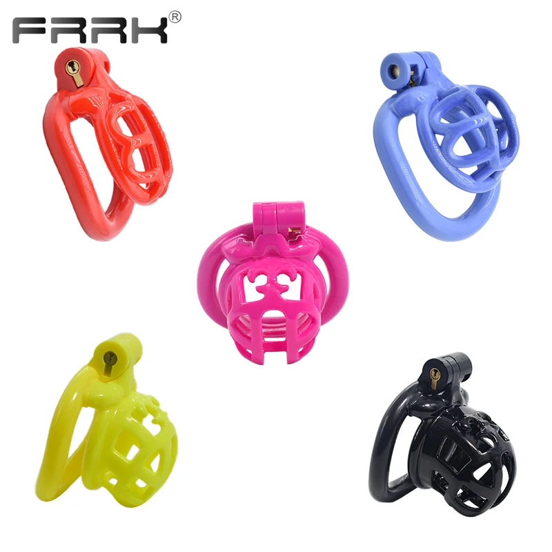 FRRK Resin Male Chastity Cage with 4 Cock Penis Rings Lightweight Long-term Wear 3D Bondage Device Comfortable Sex Toys Shop