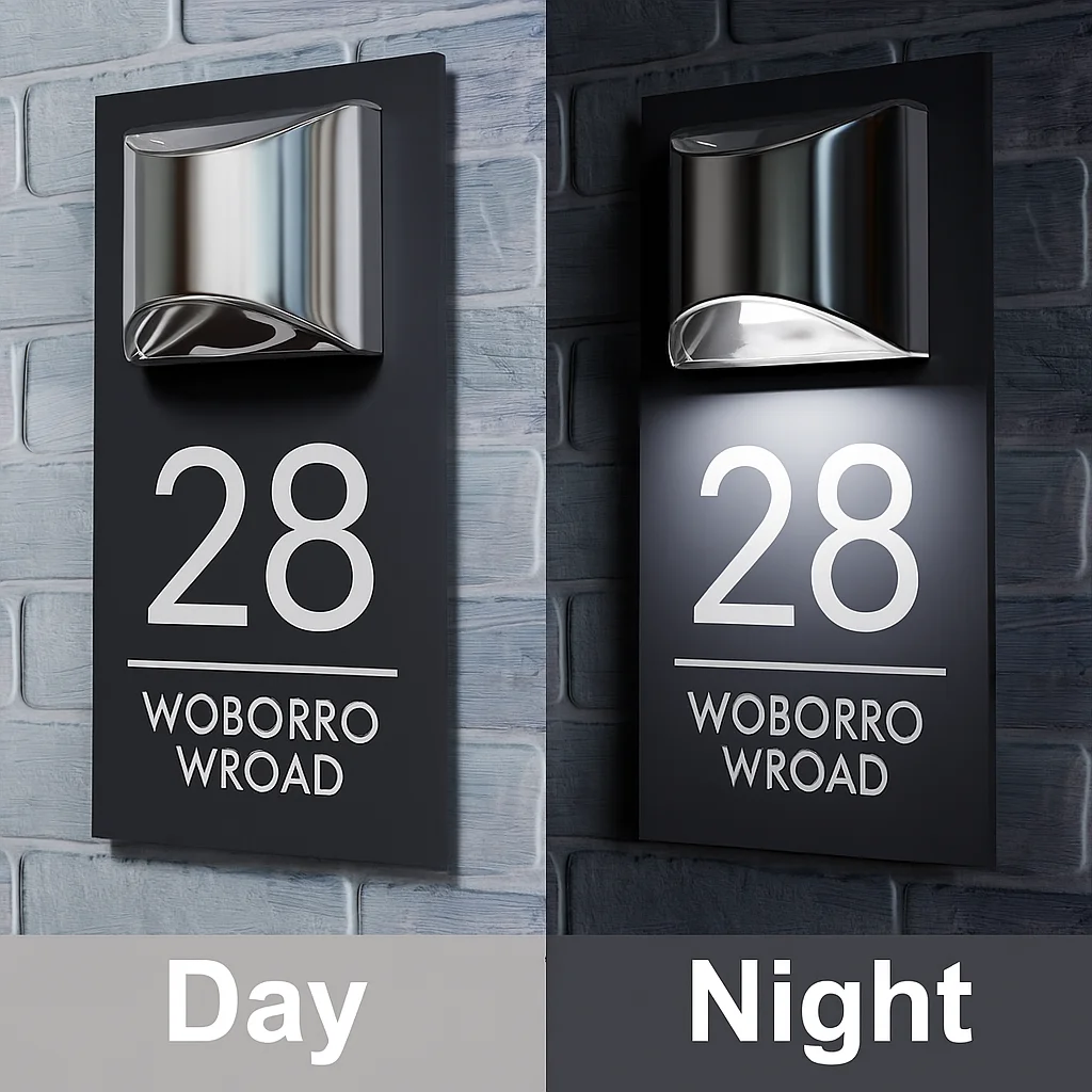 Современный солнечный свет, знак с номером дома, уличная водонепроницаемая светодиодная адресная табличка, индивидуальный знак с номером двери, матовая черная акриловая настенная табличка
