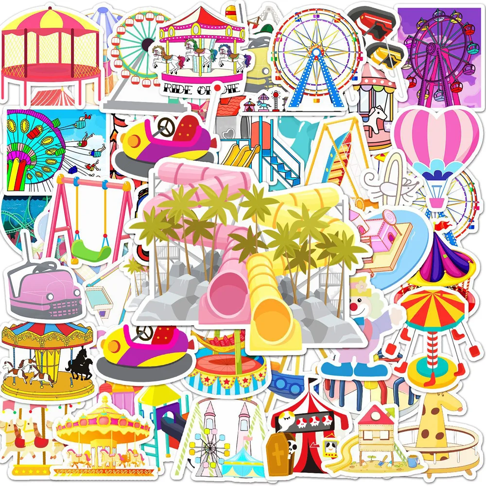 10/30/48pcs Amusement Park Children Cartoon Stickers Graffiti DIY Laptop Scrapbooking PVC Cute Cartoon Funny Sticker for Kids