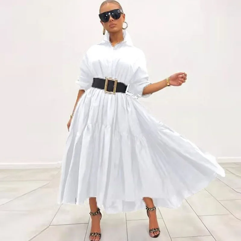 

Vintage Patchwork Long Sleeve Shirt Dress Women Elegant Turn-down Collar Button Ruched Maxi Dress Loose Oversized Casual Dresses