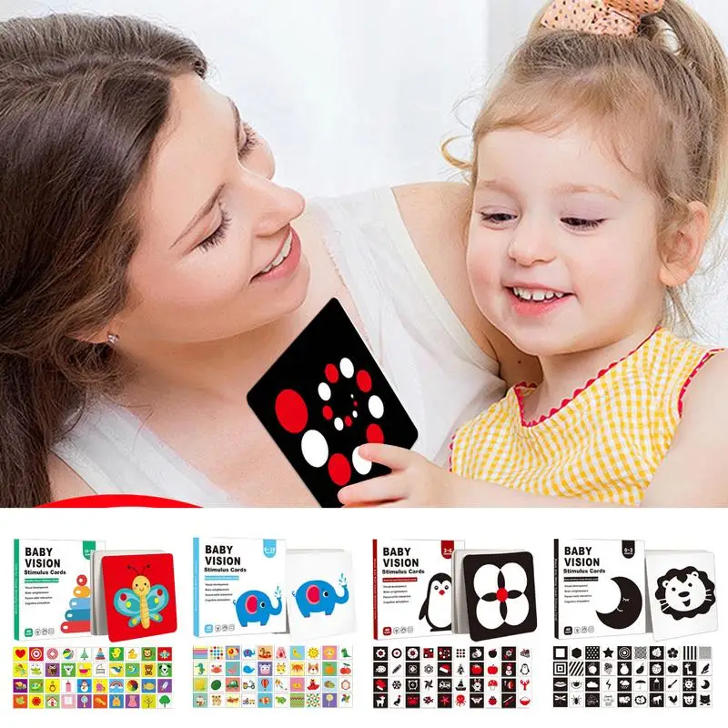 Baby Vision Stimulation Toddler Learning Cards High Contrast Visual Stimulation Learning Activity Flashcard For Children 0-3