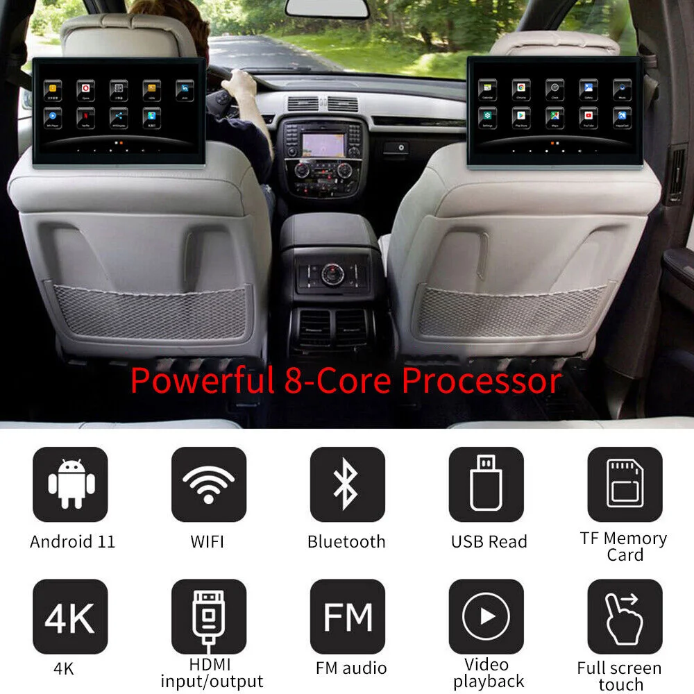 13.3 Inch Headrest TV 4K Car Monitor Android 11.0 Multifunction Tablet Touch Screen WiFi/Bluetooth/USB/SD/HDMI in out FM MP5