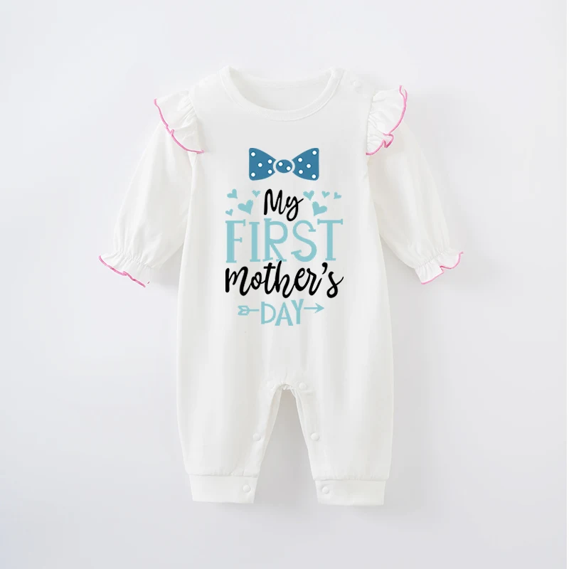 Mother's Day Newborn Baby Girl White Jumpsuit Costume Romper Onesie Boy Long Sleeve 100% Cotton Print Clothes Spring and Autumn