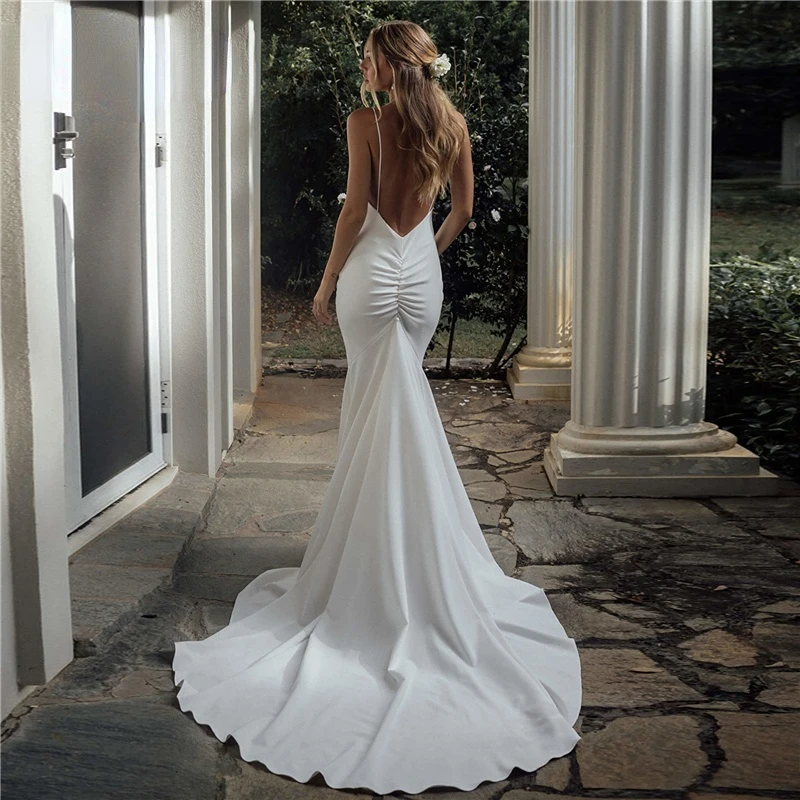 Sexy Hot Romantic Wedding Dress for Women Bride Mermaid Spaghetti Straps Backless Crepe Boho Bridal Gowns Robe de Mariee 2023