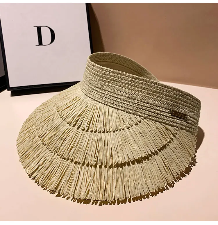 Designer Marke Sonnenschutz Quaste Strohhüte für Frauen Sommer Leere Top Sonnenhut Outdoor Pamama UV Schutz Strand Sonnenschirm Kappe – Detail 8