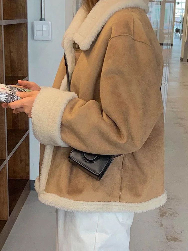 Women Faux Fur Jacket Lapel Cardigan Shrug 2024 Winter Fluffy Faux Fur Coat Single-Breasted Pocket Overcoat Teddy Coat for Women