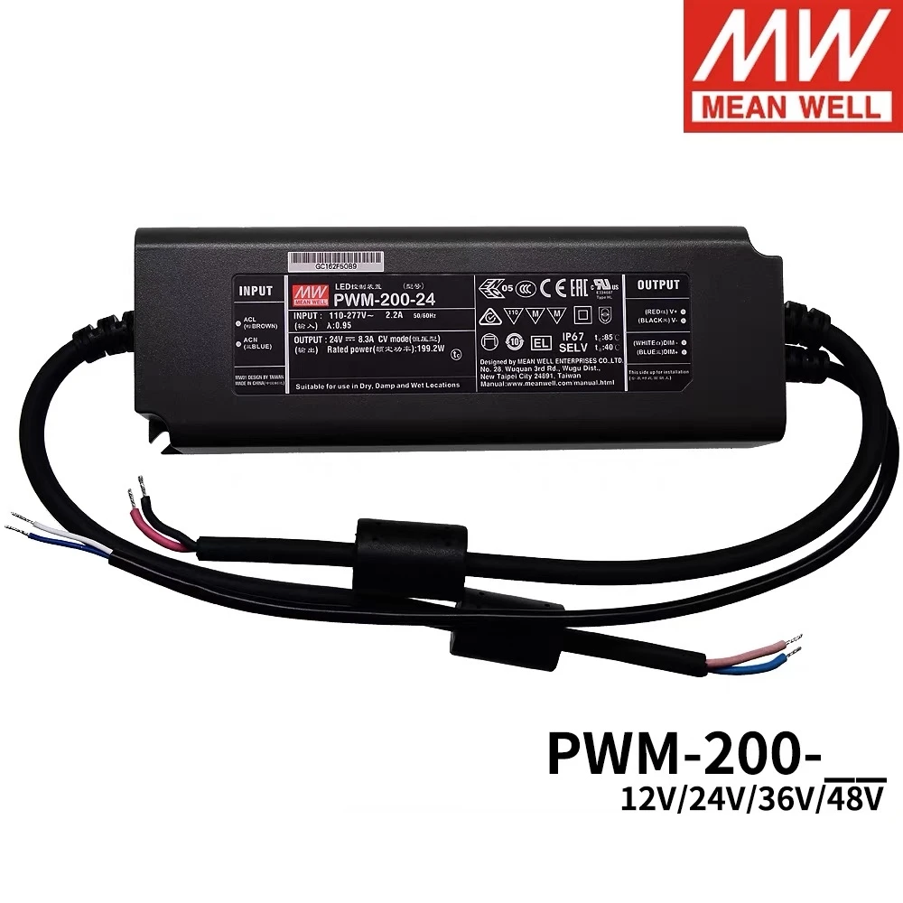 MEAN WELL PWM-200-12 PWM-200-24 PWM-200-12KN PWM-200-24KN PWM-200-36KN PWM-200-24DA2 IP67 waterproof PFC