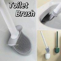 Hanging Silicone Toilet Brush Cleaner with Long Handle Flexible Cleaner Bathroom Brush Quick Drying Holder Bathroom Accessories