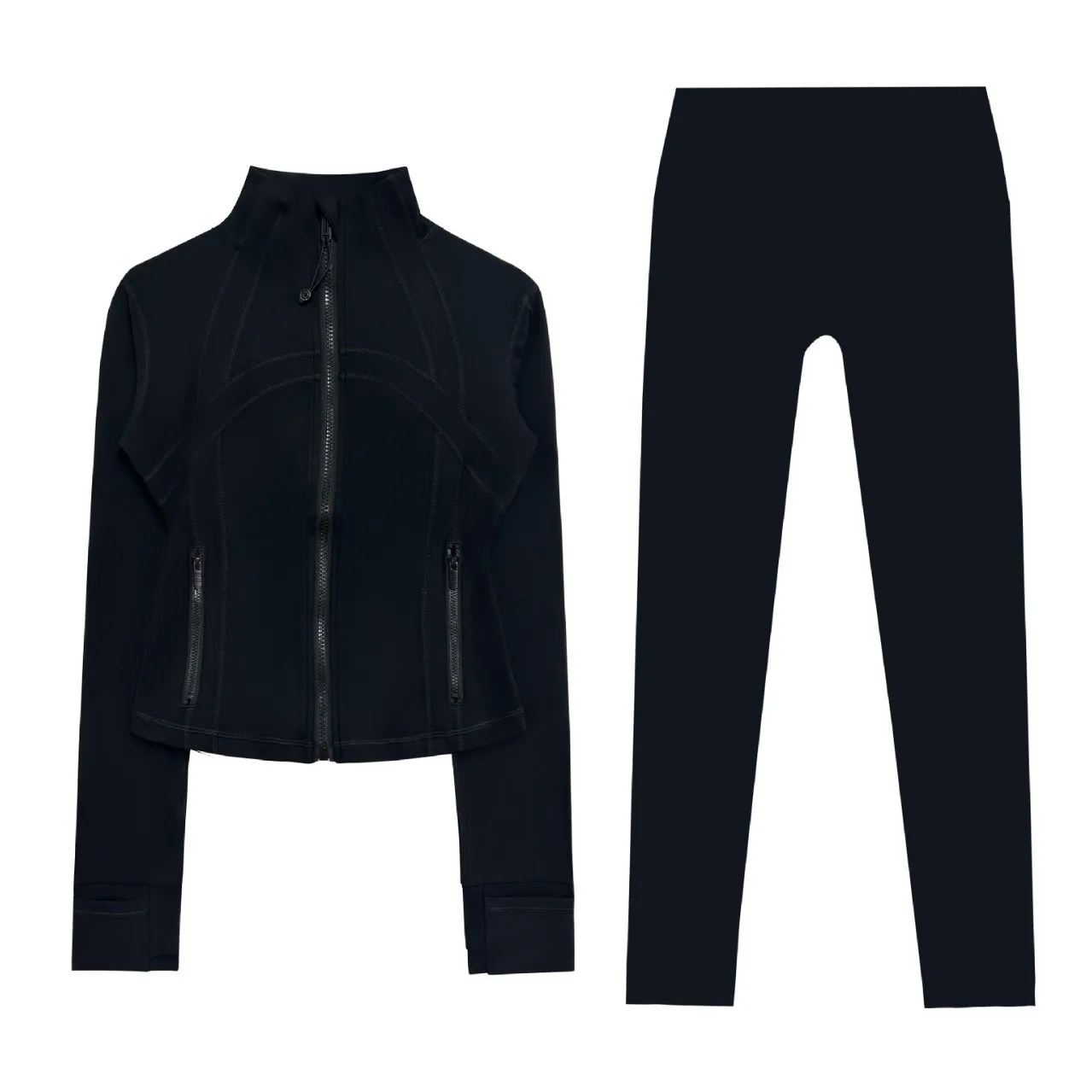 Lemon 2Pc Gym Set Yoga Workout Women Cropped Defines Jacket Hiking Cycling Tight Pants Training Running Gym Sportswear Coat