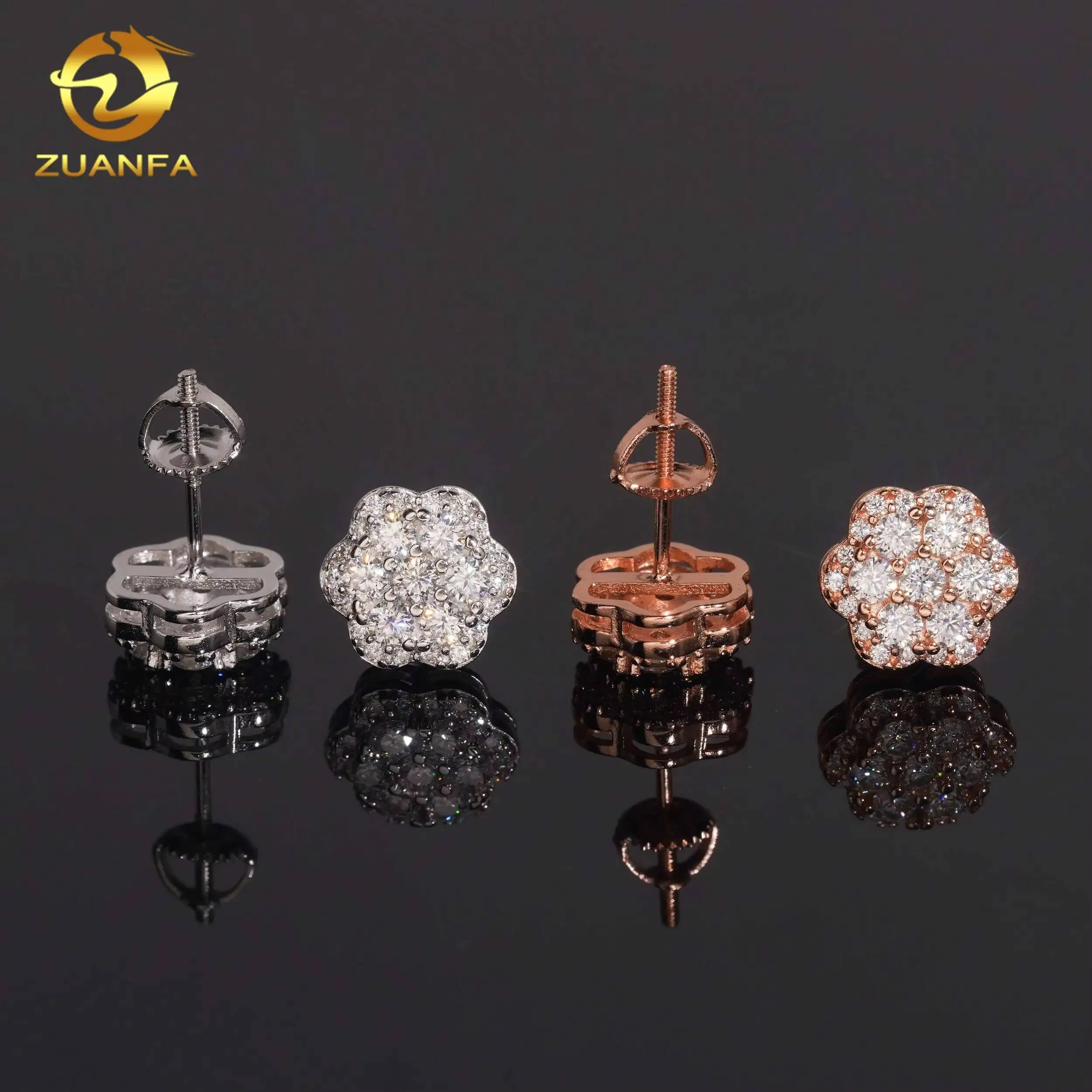 Fine Jewelry Hot Sale Gold Plated 925 Silver Flower Design Earring Pass Diamond Test Moissanite Iced Out Hip Hop Earring