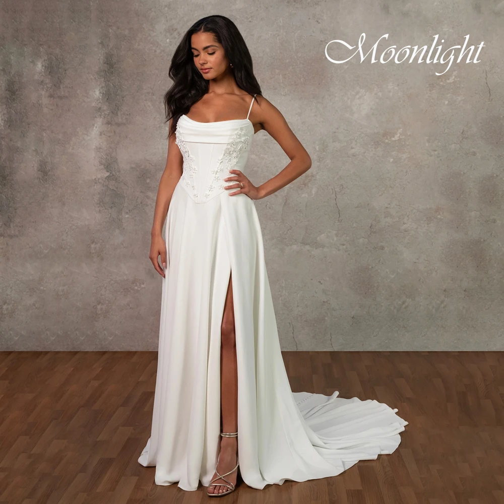 

Элегантное свадебное платье трапециевидной формы со складками и цветами, женское свадебное платье без рукавов на тонких бретельках с высоким разрезом и открытой спиной, Vestidos De Novia по индивидуальному заказу